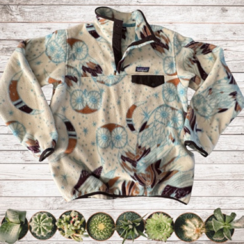 Limited Edition Patagonia Moon Owl Synchilla Snap-T Fleece Pullover Size Medium!